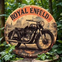 1pc Vintage Royal Enfield Motorcycle Round Aluminum Sign - Retro Rustic Metal Wall Art with Historical Illustration, Ideal for H
