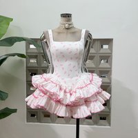 Women's Summer New Square Neck Bow Print Corset Mini Dress Sleeveless A-Line Gown Ruffle Hem Cocktail Party Homecoming Vestidos