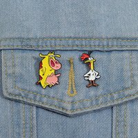 Cartoon Manga Enamel Pins Custom Cute Rooster Cow Brooches Lapel Badges Animal Jewelry Gift for Kids Friends