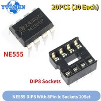 20PCS NE555 NE555P IC 555 Timer Programming Oscillator Chip & 8 Pin DIP Sockets Kit (10 Each)