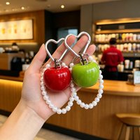 3D Red Apple Keychain Imitation Pearl Wristband Charm Cute Backpack/Handbag Pendant Stylish Fruit Keychain Women's Holiday Gift