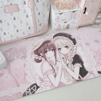 Leather Desk Pad Protector Pink Lace Lolita Girl Japanese Anime Sexy Y2K Mouse Pad Office Desk Mat Non-Slip PU Desk Blotter Pad