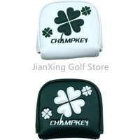 lucky Clover Pattern Golf Putter Cover PU Leather Large Mallet Golf Head Cover Magnetic Closure Golf Head cover