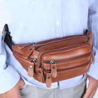 Fashion Multi-layered Men's Waist Bag Fashion Waterproof Large Capacity Travel Phone Bag PU Leather Zipper Waist Purse Pack