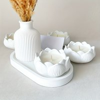 3pcs for Lotus Candle Holder Silicone Mold, Striped Vase Concrete Mold, Plaster Oval Tray Mold, Suitable for DIY Epoxy Resin