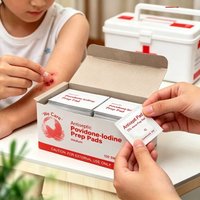 Povidone-Iodine Alcohol Swabs, a Travel Essential, Used for Wound Disinfection. Individually Wrapped. Made of Non-Woven Fabric