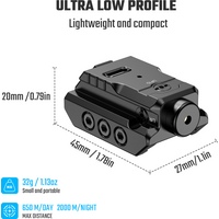 1101 Red/Green Picatinny Laser: Easy Charge, Long Life, Fast Zeroing.
