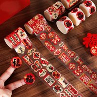 138pcs Chinese New Year Stickers Cute Spring Festive Design Lunar Sticker Red Paper Labels Gift Packing Decorative Party Supply