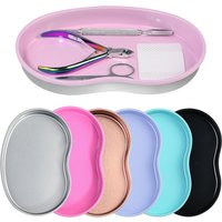 1Pcs Pink Stainless Steel Cosmetic Storage Tray Nail Art Equipment Plate Tools Dental&False Nails Nail Decorations Display Tray