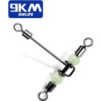 9KM 10Pcs 3 Way Fishing Swivels with Glow Beads, T-Shape Heavy Duty Cross-line Swivel for Saltwater Freshwater Rig