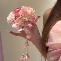 Kaitin New Sweet Fabric Flower Tassel Pearl Hair Clips For Women Elegant High Grade Forest Style Fashion Hair Accessories