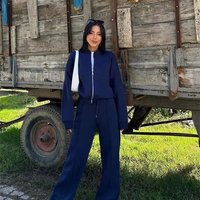 Laxsesu 2025 New Style European and American Solid Color Casual Stand-Collar Slim-Fit Versatile Two-Piece Sports Suit