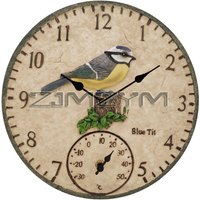12 inch Retro Wall Clock, Bird Theme Display Thermometer Outdoor Waterproof Wall Clock, Decorative Clock with Battery Operated
