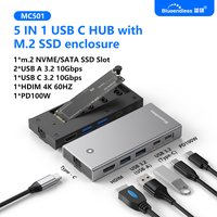 Obudowa Blueendless M2 Sata/NVMe SSD z Hubem USB C, Stacja Dokująca do Laptopa, HDMI 4K 60Hz, USB3.2 10Gbps, PD100W, Obsługa Kart SD/TF, Obudowa na Dysk SSD