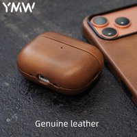 YMW Genuine Leather Case for AirPods Pro 3 Luxury Cowhide Cases Wireless Bluetooth Headset Cover