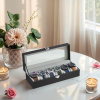 SONGMICS 6-Slot Watch Box Organizer, Watch Case with Large Glass Lid, Removable Watch Pillows, Black Synthetic Leather
