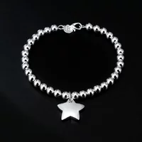 Hot New 925 Sterling Silver 4MM Bead Chain Star Pendant Bracelets for Women Fashion Wedding Party Christmas Gifts Jewelry