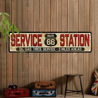 Vintage Route 66 Service Station Metal Sign - 1960s Retro Station Wall Decor with Price List (Oil//Tires/SERVICE) - Sturdy Iron