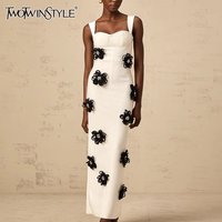 TWOTWINSTYLE Slimming Colorblock Temperament Dresses for Women Square Neck Sleeveless Patchwork 3D Flowers Dress Female Clothing