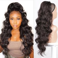 Vigorous Synthetic Long Body Wavy Drawstring Ponytail for Women Synthetic Wave Hair Extension Clip in Hairpiece Black Fake Hair