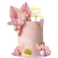 Happy Birthday Cake Topper Butterfly Balls Cake Decorations for Baby Shower Wedding Birthday Boho Party Supplies