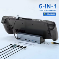 Steam Deck Dock 6 in 1 Steam Deck/Rog Ally 2023 Docking Station Stand 3*USB 3.0 HDTV 4K@60Hz Gigabit Ethernet PD 100W Hub