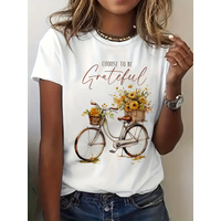 AliExpress DAYUHU Women's Choose to Be Grateful Floral Bike Short Sleeve Printed T Shirt Clothing Women's T-Shirt Graphic Clothing Women's Top Tee