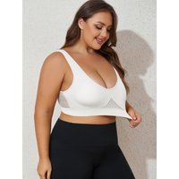 Women Wirefree Seamless Bra, Hollow Mesh Breathable Sports Bra with Wide Strap Removable Pad U Back All Season