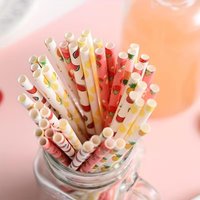 100Pcs Fruit Pattern Straws Hawaiian Summer Birthday Party Decoration Wedding Supplies Strawberry Pineapple Paper Drinking Straw