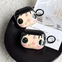 Cartoon Cute Star Freckle Little Girl Pattern Black Lid Glossy Protective Cover Case For AirPods 1 2 3 4 Pro Pro2 Pro3 with Ring
