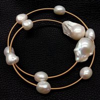 KKGEM Natural Freshwater White Baroque Pearl 15x22mm Reborn keshi Pearl Adjustable Bracelet classic for women