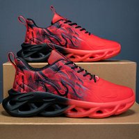 Unisex Running Shoes Flame Print Mesh Sneakers Men Women Shock Absorbing Hollow Sole Athletic Training Sports Shoes