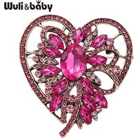Wuli&baby Vintage Crystal Heart Brooches For Women Unisex 2-color Palace Style Love Flower Party Casual Brooch Pin Gifts