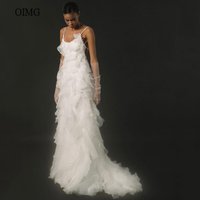 OIMG Spaghetti Strap A-line Wedding Dress Modern Backless Bride Dresses Multilayer Floor Length Wedding Gowns Customized