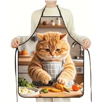 Unisex Kitchen Apron Cartoon Cooking Cat Print High-Quality for Cooking, Gardening, BBQ, Home Kitchen Holiday Party Gift Aprons