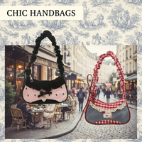 Fashion Grid Mini Handbag with Adjustable Shoulder Strap Korean Style Hand-held Commuting Bag Single-Shoulder Crossbody Underarm
