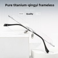 Ultra-light pure titanium anti-blue men's square rimless glasses custom myopia prescription reading glasses