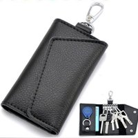 Leather Keychain Men Women Key Holder Organizer Pouch Cow Split Car Key Wallet Housekeeper Key Case Mini Card Bag