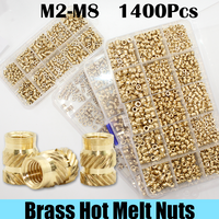 M2 M3 M4 M5 M6 M8 Messing Wärmeeinsatz Mutter Sortiment Set Hot Melt Rändelgewindeeinsatz Einbettung Kupfer Mutter 3D-Druck Nutinsert