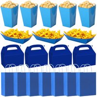 6/12/24pcs Dark Blue Themed Party Treat Boxes Popcorn Boxes Goodie Bags Tableware for Girls Birthday Baby Shower Wedding Supplie