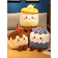 New Stuffed Fruit Cake Plushie Strawberry Swiss Roll Plush Toys Cute Face Cream Snack Gift Toys For Kids Birthday Party Decor