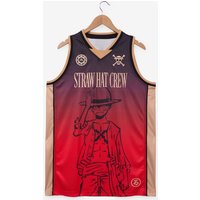 2026 One Piece Luffy Straw Hat Crew Basketball Jersey Gradient Red Black Mesh Tank Top Skull Logo Print Sleeveless Vest