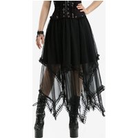New Women's Gothic Handkerchief Skirts – Black Asymmetrical Midi Skirt with Lace Trim and Elastic Waist