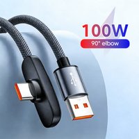 100W 6A Type-C Elbow Braided Fast Charging Data Cable for Samsung Huawei Interface Mobile Phone Flash Charging Cable