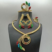 Vintage Gold Plated Spiral Pendant Jewelry Set Bold Statement Necklace Earrings Bracelet Ring African Bridal Party Prom Gifts