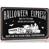 Halloween Decor Sign Train Metal Tin Sign Halloween Decoration Bar Home Kitchen Farmhouse Vintage Wall Decor Retro Poster