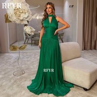 RFYR Green Party Dress with Pleats A Line Dress Halter Evening Dress Prom Dress for Princess فساتين منا Customized