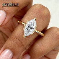 Half Bezel Set Marquise Moissanite Solitaire Ring For Women 18k Gold Plated 3CT Lab Diamond Engagement Band 925 Sterling Silver