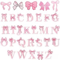 Bow Hair Accessories Knot Embroidery Patch Sticker 26 English Letters Bag Decorative Cloth Sticker Letter Stamp Embroidery Piece