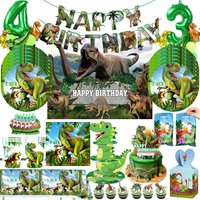 Jurassic Dinosaur Birthday Decoration Tableware Cup Plate Dinosaur Balloons Backdrop Banner Gift Bags Keychain Kids Party favors